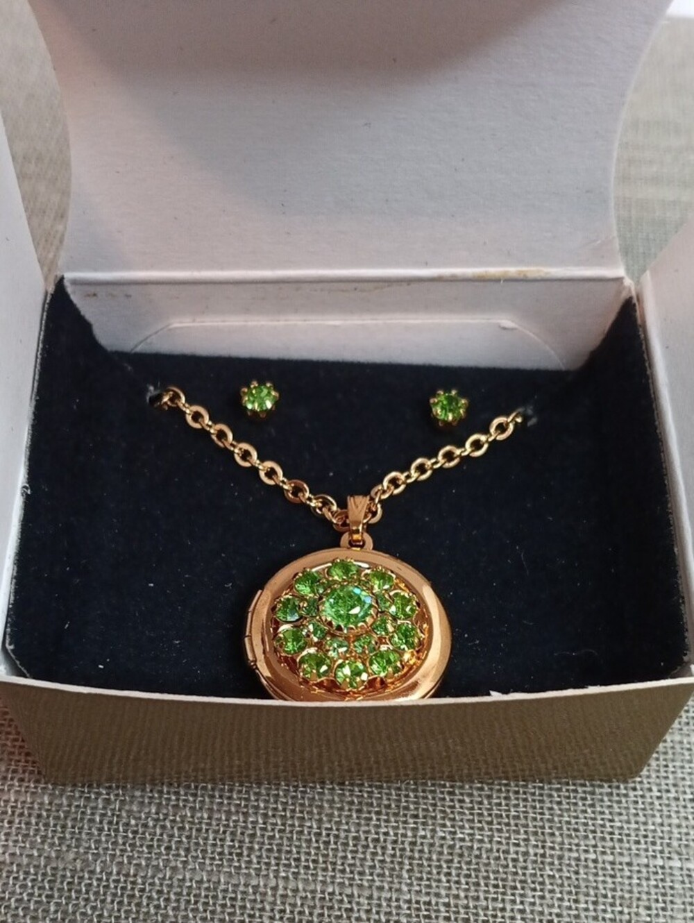 Avon Birthstone Locket Necklace Earrings Gift Set August Vintage 1998